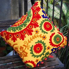 Indian Handmade Suzani Cushion Cover Colorful Boho Pillowcase covers 16x16"