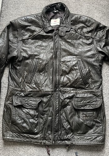 Exclusive Fonz Dark Olive Leather Field Jacket Size XL Vintage Mens - Picture 5 of 10