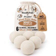 WoollyPals Dryer Balls (6-Pack, XL Size) - 100% New Zealand Wool Classicwhite