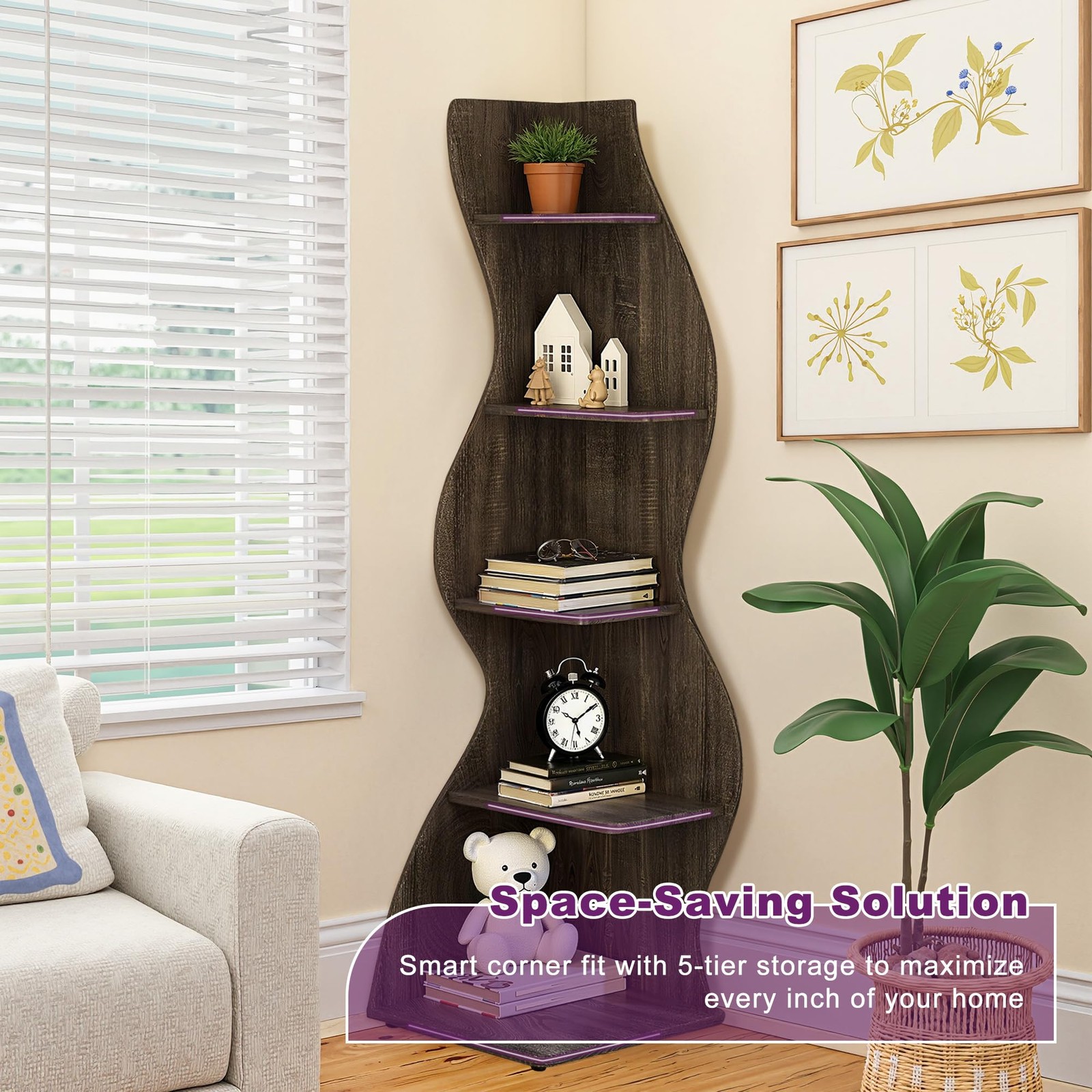 Corner Shelf Storage, 5-Tier Corner Wall Shelf, Modern Corner Shelves Stand B...