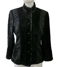 Basler Faux Fur Gothic Accordion Collar Front Button Jacket Blazer Sz 34/US 4/XS