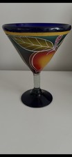 Verre Margarita Martini Artisanal Mexique Verre Soufflé Peint Main Bleu Cobalt