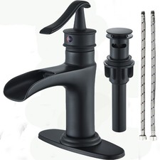 Black Bathroom Sink Faucet Waterfall Modern Single Handle 3Holes Basin Mixer Tap