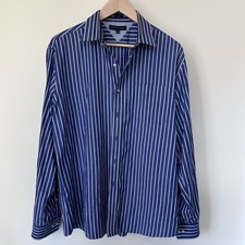 Tommy Hilfiger Cotton Striped Shirt Blue White Slim 17/34-35 Long Sleeve Men