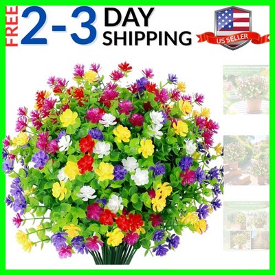 12 Bundles Artificial Flowers for Outdoors Fake Plants UV Resistant Plastic F...