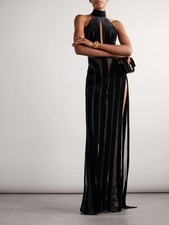 36IT - Tom Ford STRETCH TULLE AND VELVET HALTERNECK EVENING DRESS - BNWT