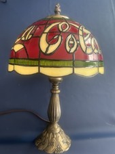 Coca-Cola Tiffany Style Stained Table Lamp &ndash; Plastic Shade, Metal Base &ndash; Vintage