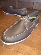 Sperry Top Sider Gray No Tie Boat Shoes White Rubber Soles 11.5 M
