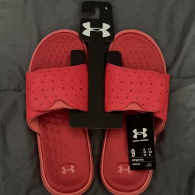 Under Armour Women's Slide Sandals Red Pink Logo Size 9
