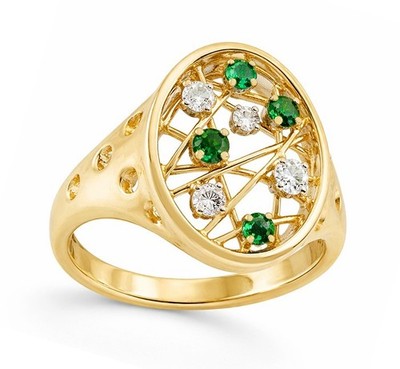 ECHTER SMARAGD & DIAMANT RING MASSIV 14K GELBGOLD - Neu mit Etikett