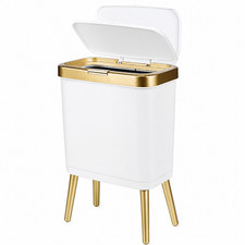 White Gold Slim Bathroom Trash Can with Lid 4 Gallon Modern Waste Basket
