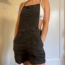 Free People Black Linen Blend Shortalls Overalls Women's XL NWOT