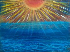 The Sun and The Sea Original Acrylic Painting 9x12" Canvas Eva Maria Hunt Art