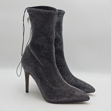 Express Women's Sparkly Pointed Toe Heeled Boots Silver Gray Size 8 NWT
