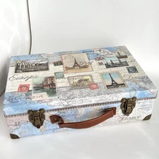 Punch Studio Large Suitcase Decorative Storage Box European Cities Paris  15”