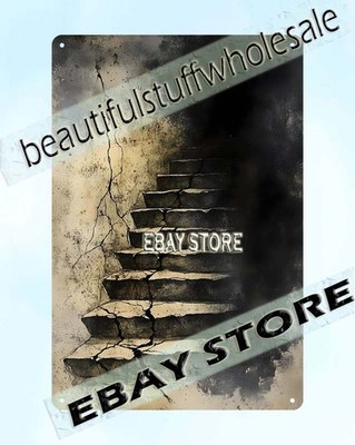 Broken Stone Stairway Tin Wall Sign horror fantasy decor