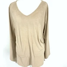 Time Line Women's flared sleeve suede boho blouse top Size 2XL