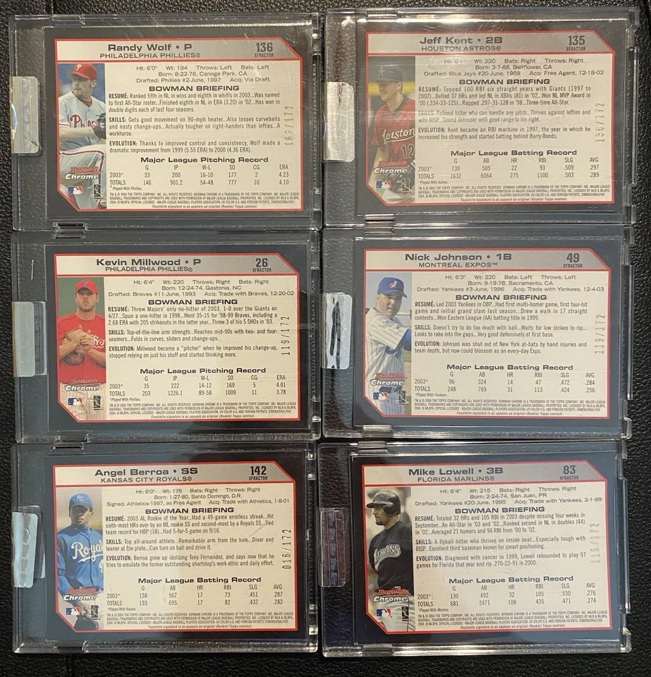 10 CARD 2004 BOWMAN CHROME BASEBALL ENCASED XFRACTOR LOT #’d to 172 Delgado Kent - Image 2 of 4