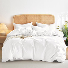 3 Pieces Cotton Duvet Cover Set, Queen Size, White, 100 Washed Cotton, Linen li