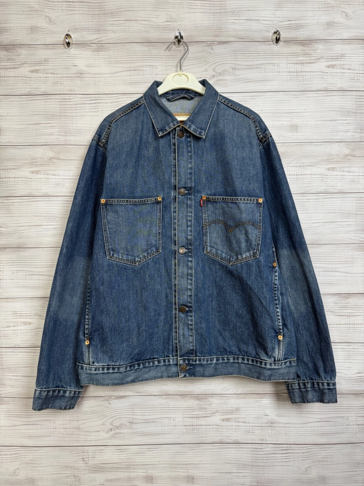 Levis Vintage Denim Jeans Track Jacket With Pockets Western Style