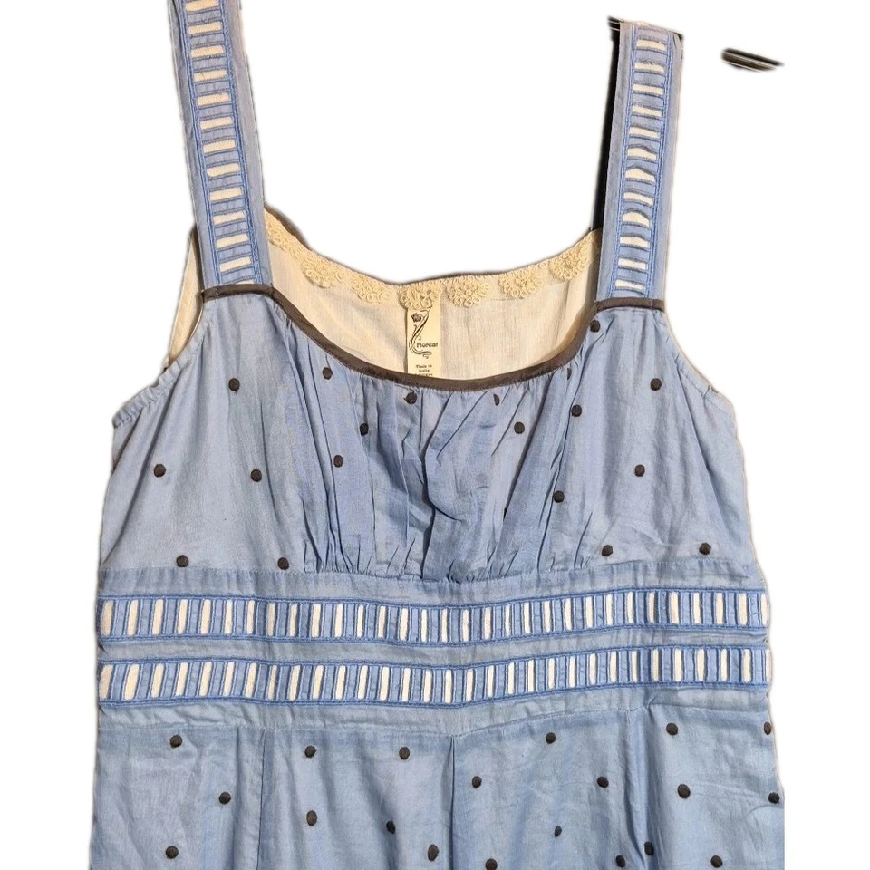 Vestido FLOREAT Anthropologie Azul Vidrio de Lunares Burbujeantes 4 Babydoll Borde de Seda Foto 3 de 4