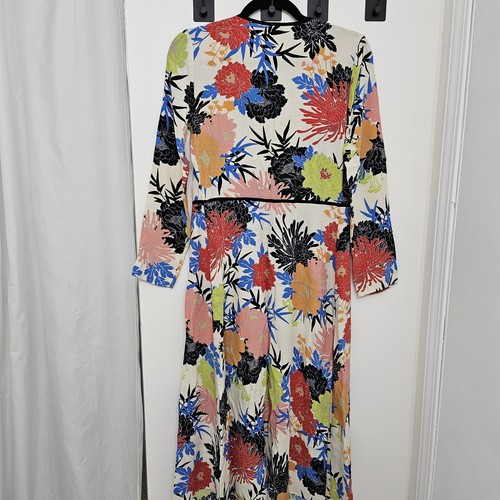 Topshop Knopfleiste Wickelkleid weiß Blumen Langarm Midi V-Ausschnitt Größe 2 USA - Bild 11 von 14