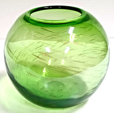 MCM Green Gold Flake Hand Blown Art Glass 7.5" Terrarium Fish Bowl Abstract VTG