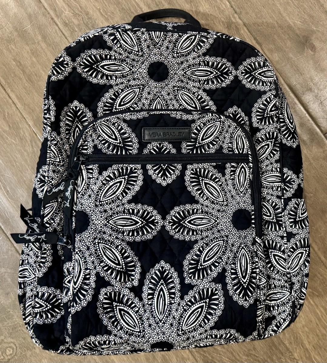 Vera Bradley Black and White Floral Quilted Backpack Vera Bradley Quilted Backpack Geometric Floral Patchwork  main image 2