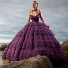 Purple Quinceanera Dress Ball Gown Sweetheart Tulle Ruffles Beaded Puffy Mexican