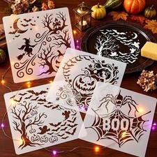 4pc Halloween Stencil Lot Witch Ghost Pumpkin Spider 6" DIY Reusable Templates