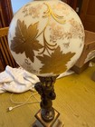 Antique 28” Lamp Electric Cherub Base Floral Glass Globe Complete — photo 7