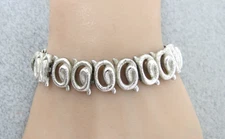 VTG Monet Bracelet Knob Catch Silver Tone Brushed Finish Safety Chain Spiral