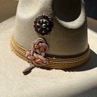 Rare Vintage Sombrero, Woven hat with Carved Leather, Leather Straps, Ribbon — photo 2