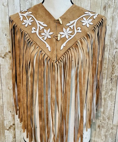 Mexican Cowboy Cape With Fringes Sz L/XL Capa Vaquera Mexicana Con Flecos - Picture 4 of 10