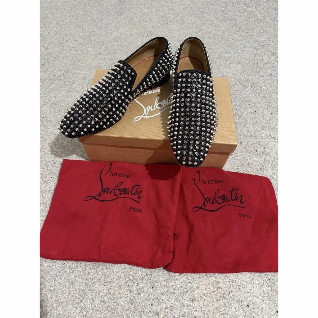 Christian Louboutin — Christian Louboutin Men’s Dandelion Black Suede  Spikes  Loafers Size 43 UK9