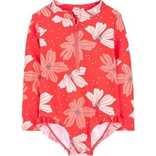 New Simple Joys by Carters Girls 4T Floral Long Sleeve Zipper One Piece Swimsuit