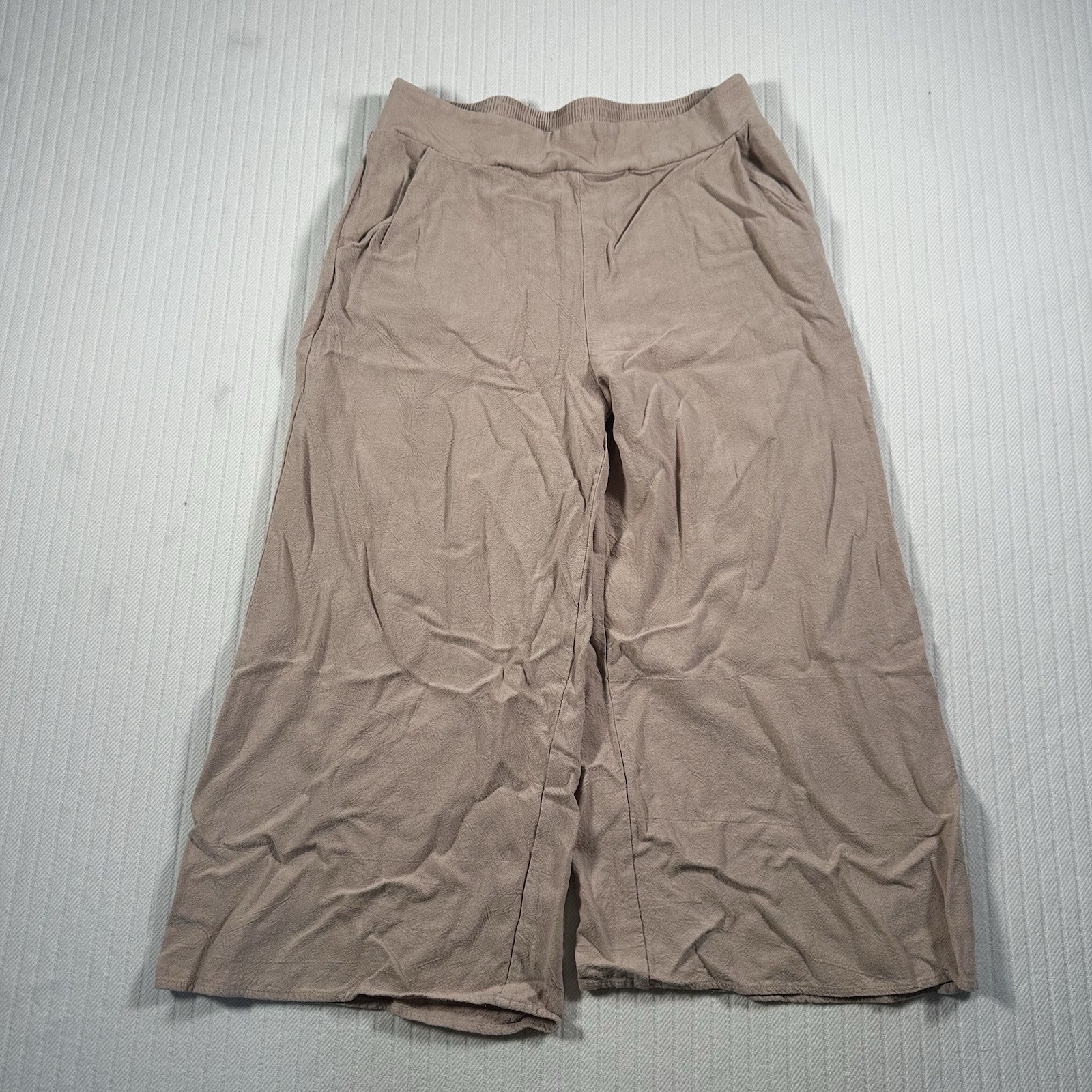 Unbranded Women’s Small Wide Leg Pants Beige Pull On Casual Lounge Elastic Wais