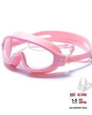 Swim Goggles for Kids 6-12, Wide View Anti-Fog UV Protection No Full Pink
