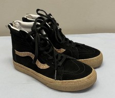 Vans Kids Sk8-Hi Skate Sneaker Shoes Party Glitter Black/Gold Back Zip SZ 1.5