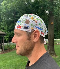 Happy Camper Rv skull scrub surgical OR hat surgery cap mens