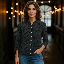 Citron Santa Monica Top Small Women's Velvet Burnout Silk Blend Floral Vintage