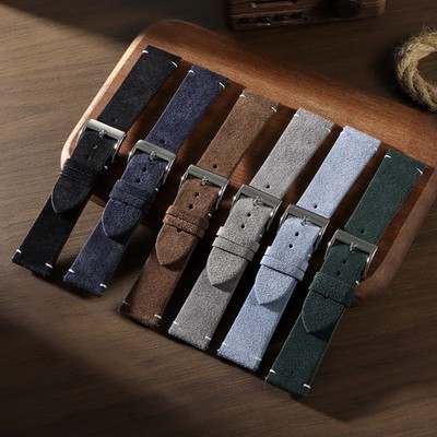 Quick Release Soft Suede Cowhide Strap 20mm 22mm Watch Band for Seiko for Omega