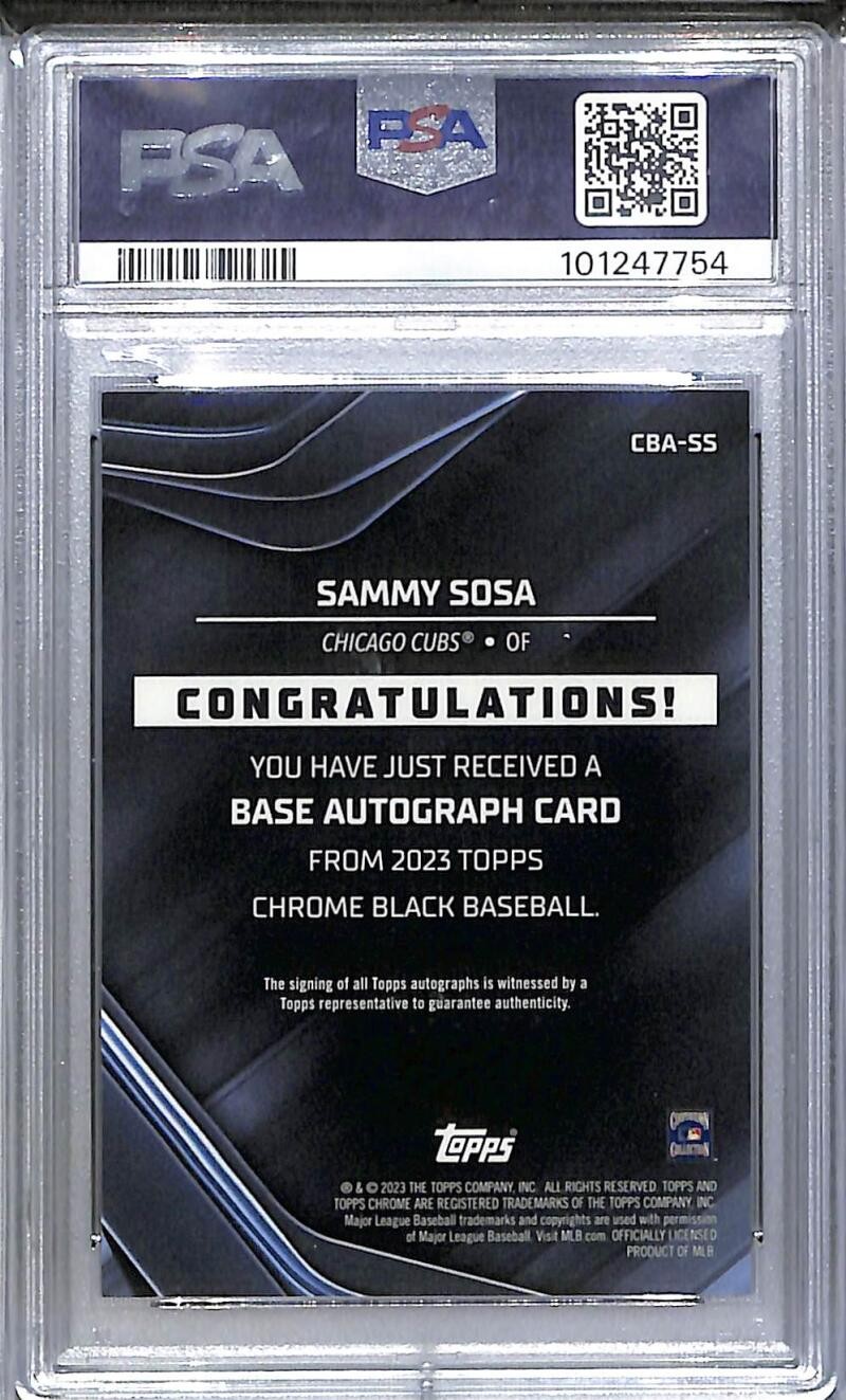 2023 Topps Chrome Black Orange #CBA-SS Sammy Sosa PSA 10 GEM MINT Auto 8/25 Cubs view 2