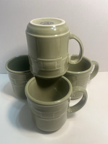 4 Longaberger Pottery Mugs SAGE Green Woven Traditions Coffee Cups 12 oz 1402