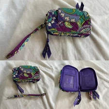 Vera Bradley Floral Quilt Cotton Coin Purse Wristlet ID Holder Full Zip  Wallet