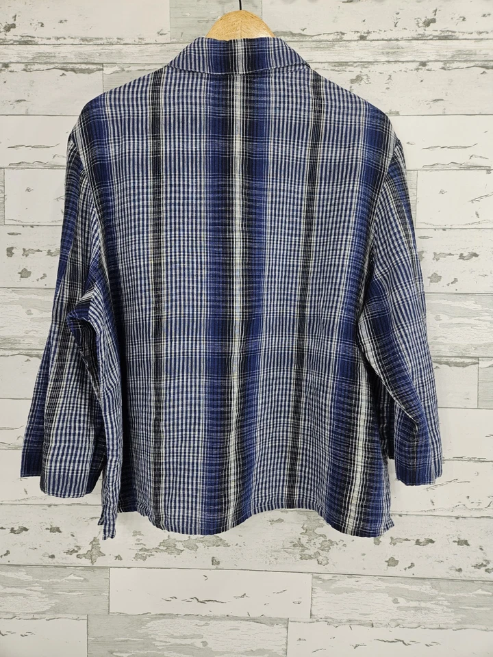 Camisa Westbound 100 % lino azul a cuadros manga 3/4 para mujer grande Foto 4 de 4