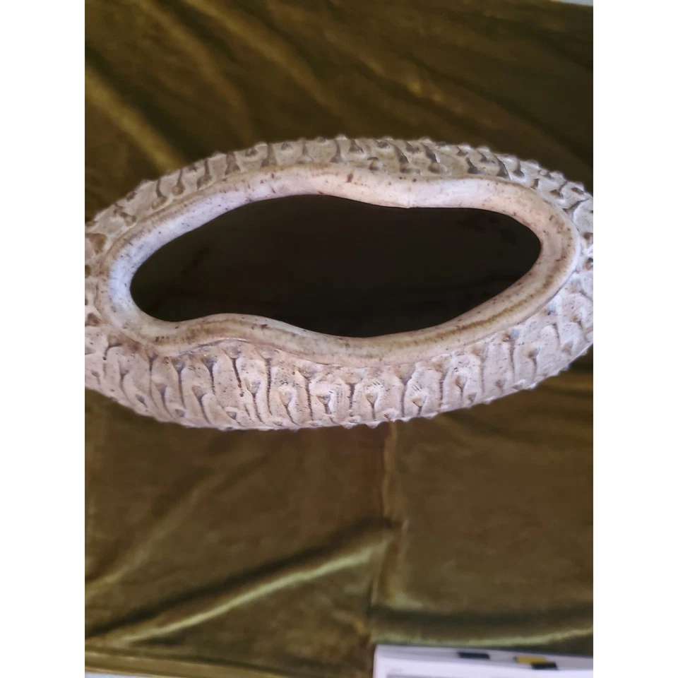 Jarrón redondo de cerámica MCM 70 con diseño de goteo texturizado, decoración de cerámica firmada Foto 3 de 4