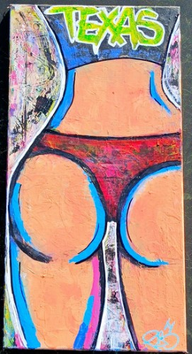 #ad Original Texas Pop Art Painting Contemporary Abstract Figurative Canvas 15x30 $125.00