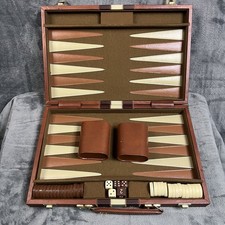 Vintage Cardinal Backgammon Set Complete Brown Faux Leather Briefcase Case 1970s