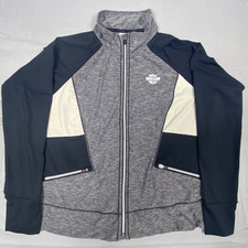 Harley Davidson Track Jacket Womens 2XL Gray Black Colorblock Mock Neck Full Zip